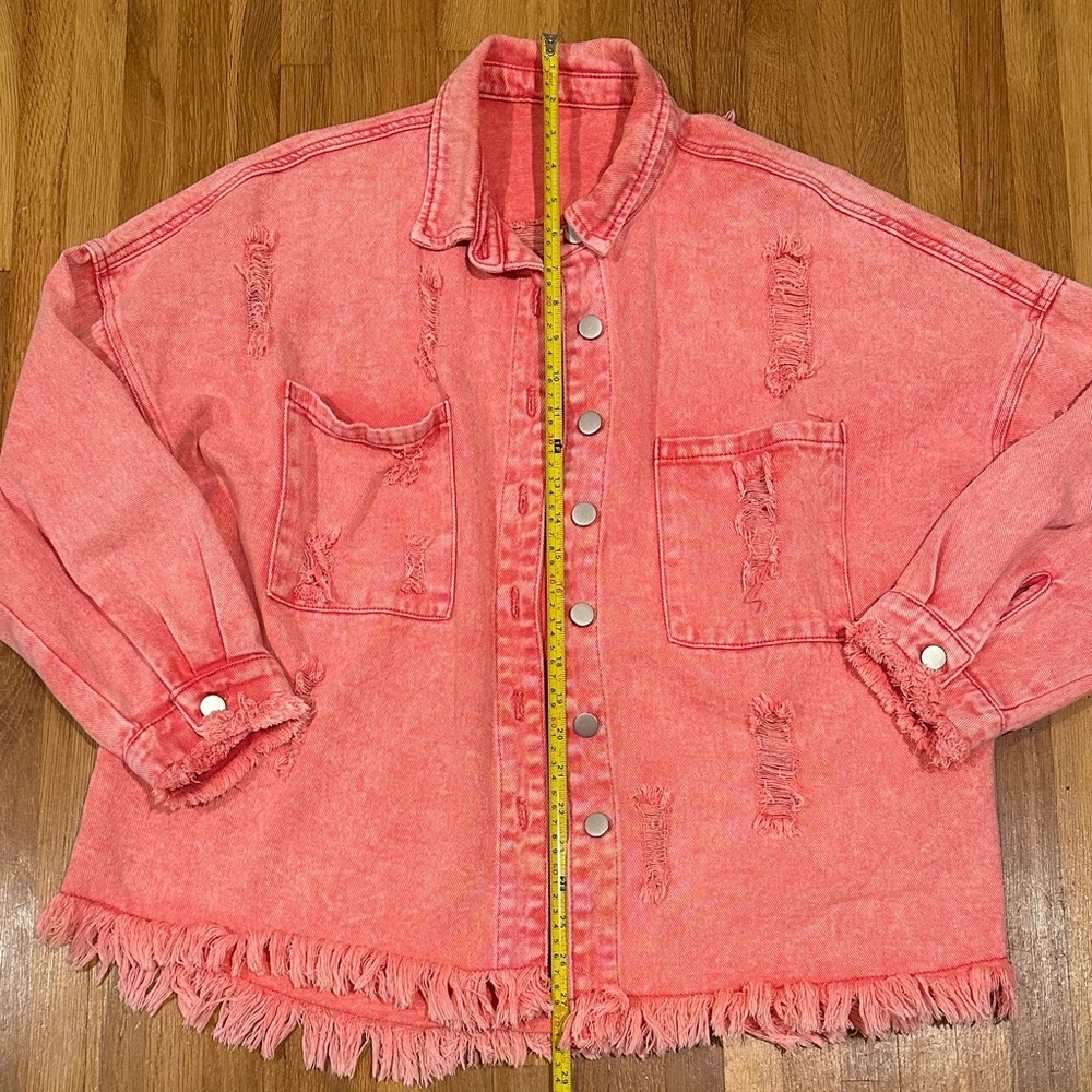 *last chance* Amazon | Frayed Oversized Pink Denim Jacket - Picture 7 of 16